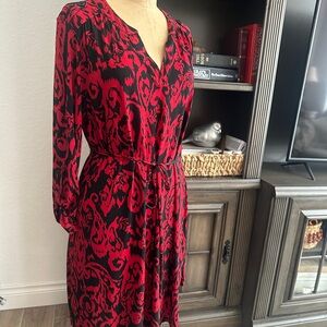 AUW Red and Black Long Sleeve Dress